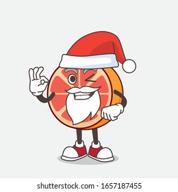 Grapefruit cartoon santa mascot character with ok finger