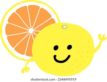 Grapefruit character colored flat illustration. Vector icon.Hands can move.