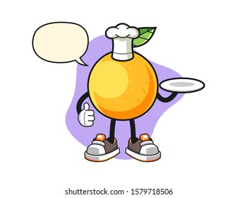 Grapefruit chef with speech bubble cartoon. Mascot Character vector.