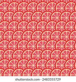 Grapefruit Circle Slice Seamless Pattern. Vector Illustration of Citrus Fruit. Juicy Fresh Texure.