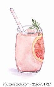 Grapefruit or citrus juice. Citrus cocktail with ice and straw. Lemonade with a slice of orange or grapefruit.