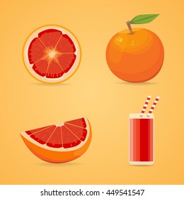 grapefruit citrus red fruit vector isolated set