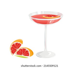 Grapefruit cocktail, in a martini glass with a ruby-red slice of grapefruit.Vector illustration for menu,cafe,restaurant,web advertising.