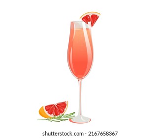 Grapefruit cocktail in a tall glass.Summer alcoholic drink with a slice of grapefruit.Grapefruit bellini.