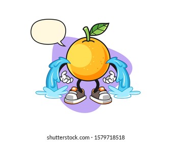 Grapefruit cry with speech bubble cartoon. Mascot Character vector.