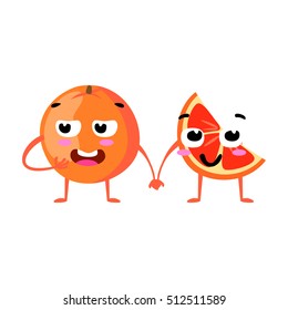 Grapefruit. Cute fruit vector character couple isolated on white background. Funny emoticons faces. Vector illustration. Vector clip art.
