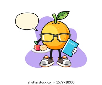 Grapefruit dietitian with speech bubble cartoon. Mascot Character vector.