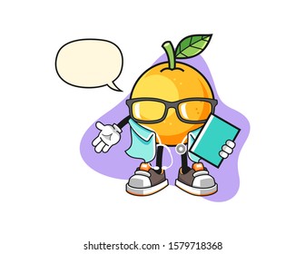 Grapefruit doctor with speech bubble cartoon. Mascot Character vector.