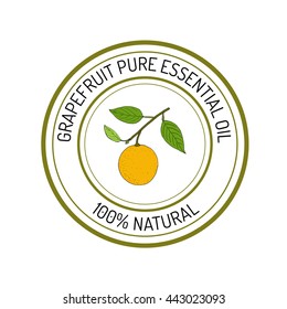 Grapefruit, essential oil label, aromatic plant. Vector illustration
