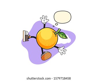 Grapefruit fall from sky with thought bubble cartoon. Mascot Character vector.