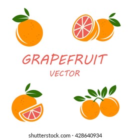 Grapefruit in flat style.  Isolated object. Healthy food. Vitamin food. Vector illustration. Grapefruit on white background