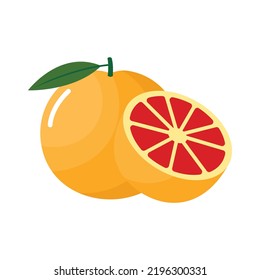 Grapefruit Fruit Flat Design Vector Illustration Isolated on a White Background.