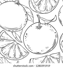 grapefruit fruits vector pattern on white background