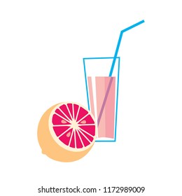Grapefruit and a glass of grapefruit juice. Vector