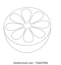 Grapefruit Half Slice cartoon. Outlined illustration with thin line black stroke