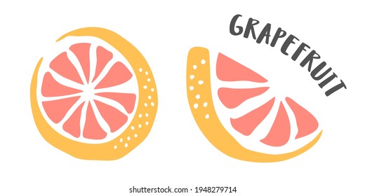 Grapefruit hand painted with ink brush isolated on white background