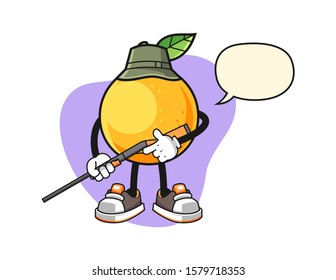 Grapefruit hunter with speech bubble cartoon. Mascot Character vector.