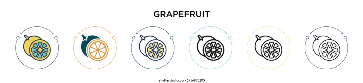Grapefruit icon in filled, thin line, outline and stroke style. Vector illustration of two colored and black grapefruit vector icons designs can be used for mobile, ui, web