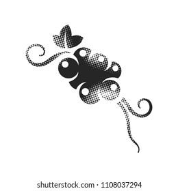 Grapefruit icon in halftone style. Black and white monochrome vector illustration.