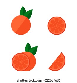 Grapefruit icon isolated on white background. Whole and cut grapefruit set. Tropic fruit. Flat vector illustration design. 