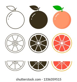 Grapefruit icon set on white background, vector illustration.