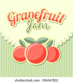 Grapefruit jam label in retro style on striped background