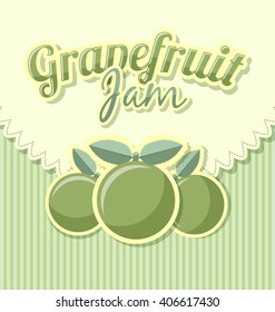 Grapefruit jam label in retro style on striped background