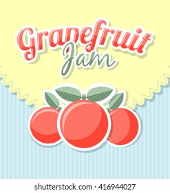 Grapefruit jam label in retro style on striped background