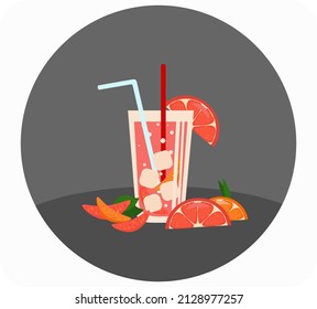 Grapefruit juice with ice. Fruit cocktail. A healthy lifestyle and the benefits of vitamins in a glass.
