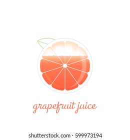 Grapefruit juice icon. Original blister slot design. Grey linear contour of a sliced grapefruit around a glass liquid container with a reddish drink. Creative combination of simplicity and elegance.