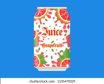 Grapefruit Juice Soda can Flat Drink Icon Splash Background Illustration Vector
