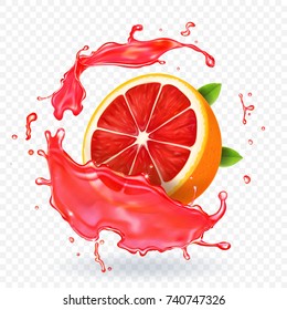Grapefruit juice splash fruit fresh realistic icon