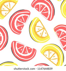 Grapefruit and lemon fruits seamless pattern. Fresh grapefruit and lime, tropical fruits summer detox
