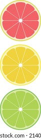 Grapefruit, lemon and lime halves, colorful citrus fruits form traffic lights pointing the way to a healthy lifestyle, the fruits are located one above the other