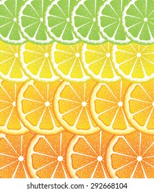 Grapefruit, lemon, orange and lime slices, colorful background.