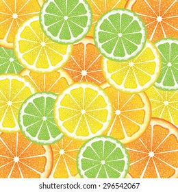 Grapefruit, lemon, orange and lime slices, colorful background.