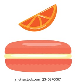 Grapefruit macaroon icon cartoon vector. French cookie. Cute food