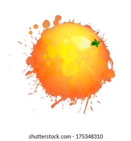 Grapefruit made of colorful splashes on white background