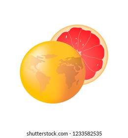 Grapefruit with map of the world on it