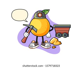 Grapefruit miner with speech bubble cartoon. Mascot Character vector.