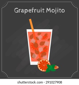 Grapefruit Mojito Drink. Element of menu on the blackboard.