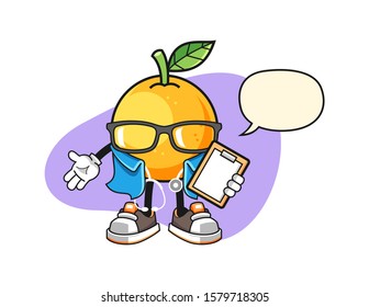 Grapefruit nurse with speech bubble cartoon. Mascot Character vector.