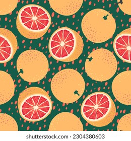 Grapefruit pattern. Seamless vector patterns with grapefruit slices, halves, fruits.