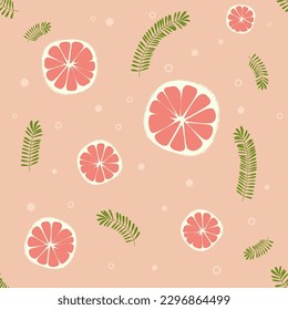 Grapefruit rosemary pattern. Summer fruits textured. Hand drawn organic vector illustration
