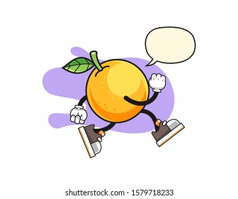 Grapefruit run with speech bubble cartoon. Mascot Character vector.