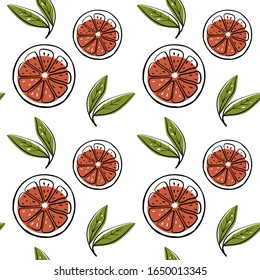 Grapefruit. Patrón sin problemas. Colorida colección de boceto de cítricos aislados en fondo blanco. Ilustración vectorial dibujada a mano