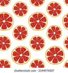 Grapefruit Seamless Pattern. Flat Vector Summer Citrus Digital Paper. Grapefruit Or Blood Orange Fruit Slice. Food Repeat Background For Textile, Fabric, Wrapping Paper, Wallpaper, Scrapbooking.