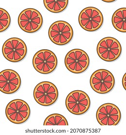 Grapefruit Seamless Pattern On A White Background. Slice Grapefruit Theme Illustration