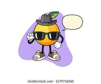 Grapefruit secret agent with speech bubble cartoon. Mascot Character vector.