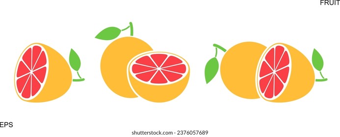 Grapefruit set. Isolated grapefruit on white background